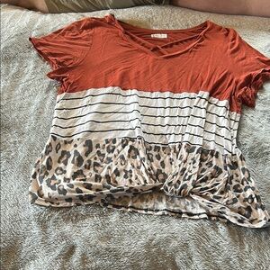 Rust and Leopard Print Women's Top